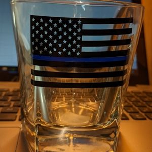 Thin Blue Line Rocks Glass
